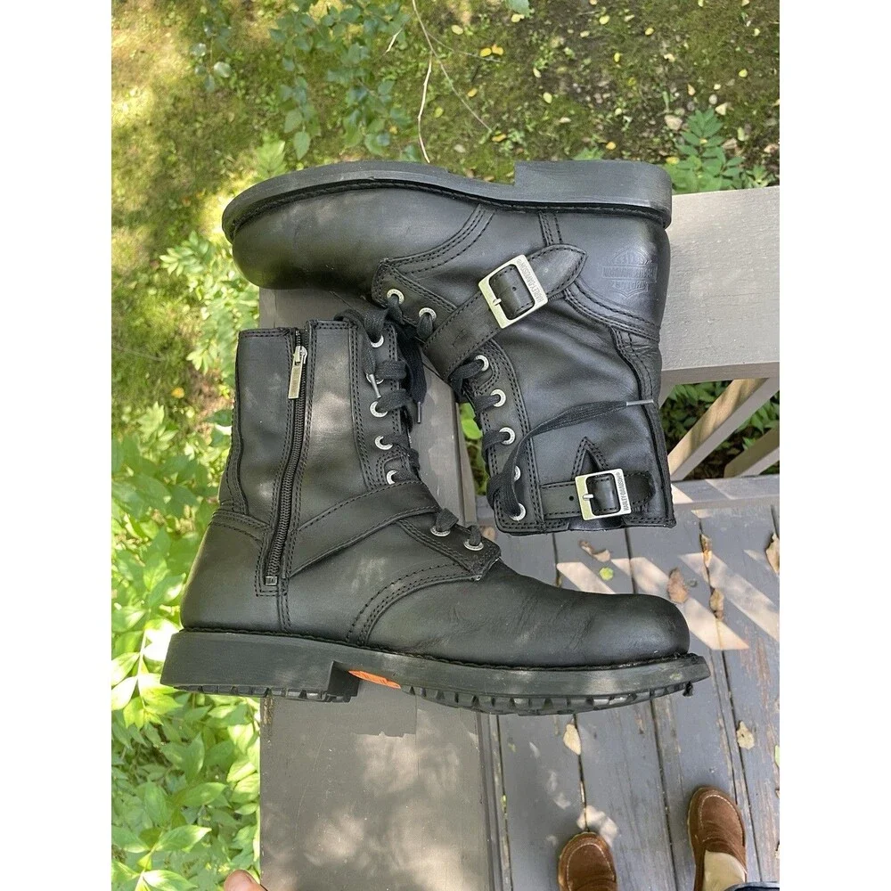 Harley Davidson Ranger Motorcycle Boots Men's 9.5 Black Leather Side Zip Biker